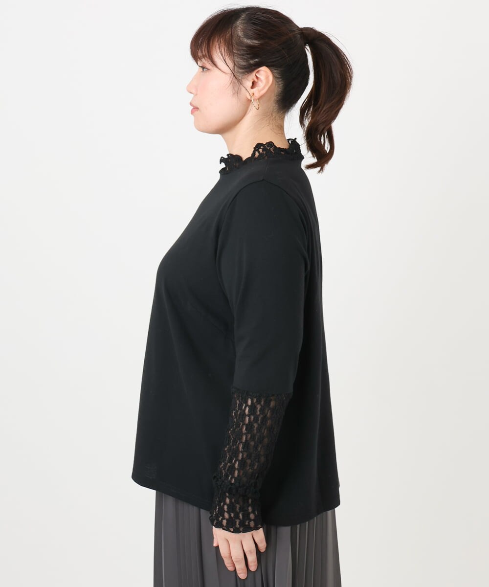 OLKAD18049 eur3(エウルキューブ) 【再入荷/大きいサイズ】ハイネックレースカットソー ブラック(94)