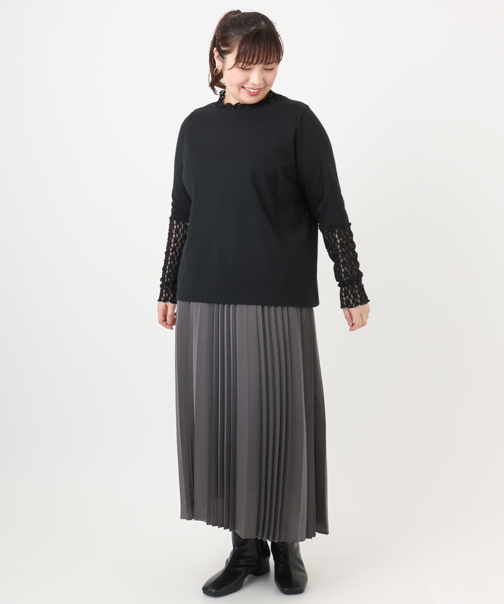 OLKAD18049 eur3(エウルキューブ) 【再入荷/大きいサイズ】ハイネックレースカットソー ブラック(94)
