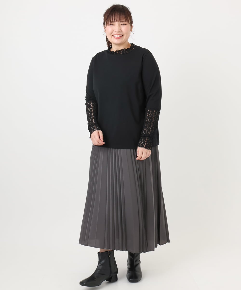 OLKAD18049 eur3(エウルキューブ) 【再入荷/大きいサイズ】ハイネックレースカットソー ブラック(94)