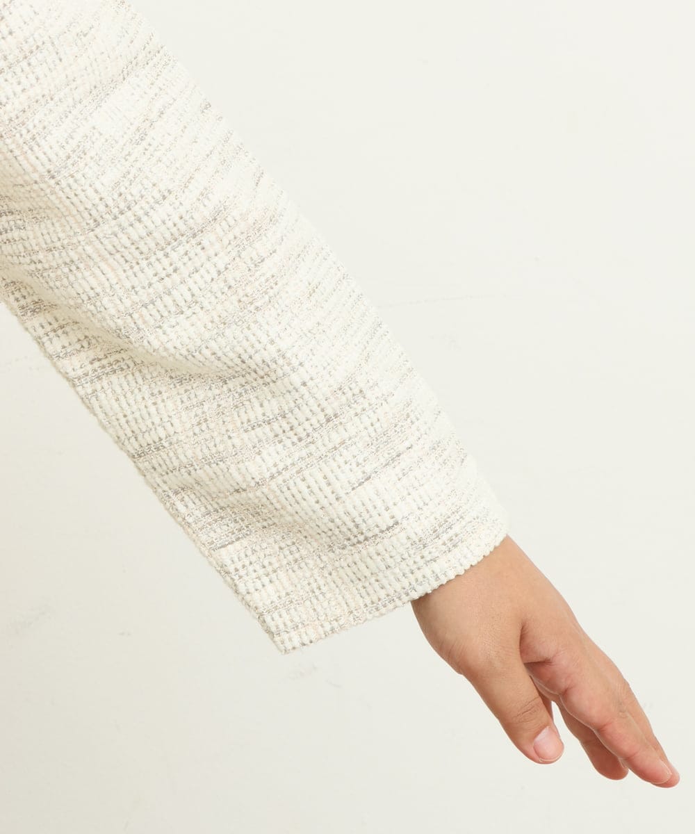 OLKAS11070 eur3(エウルキューブ) 【大きいサイズ/a.v.v×eur3】カットツイードギャザースリーブトップス ベージュ(82)