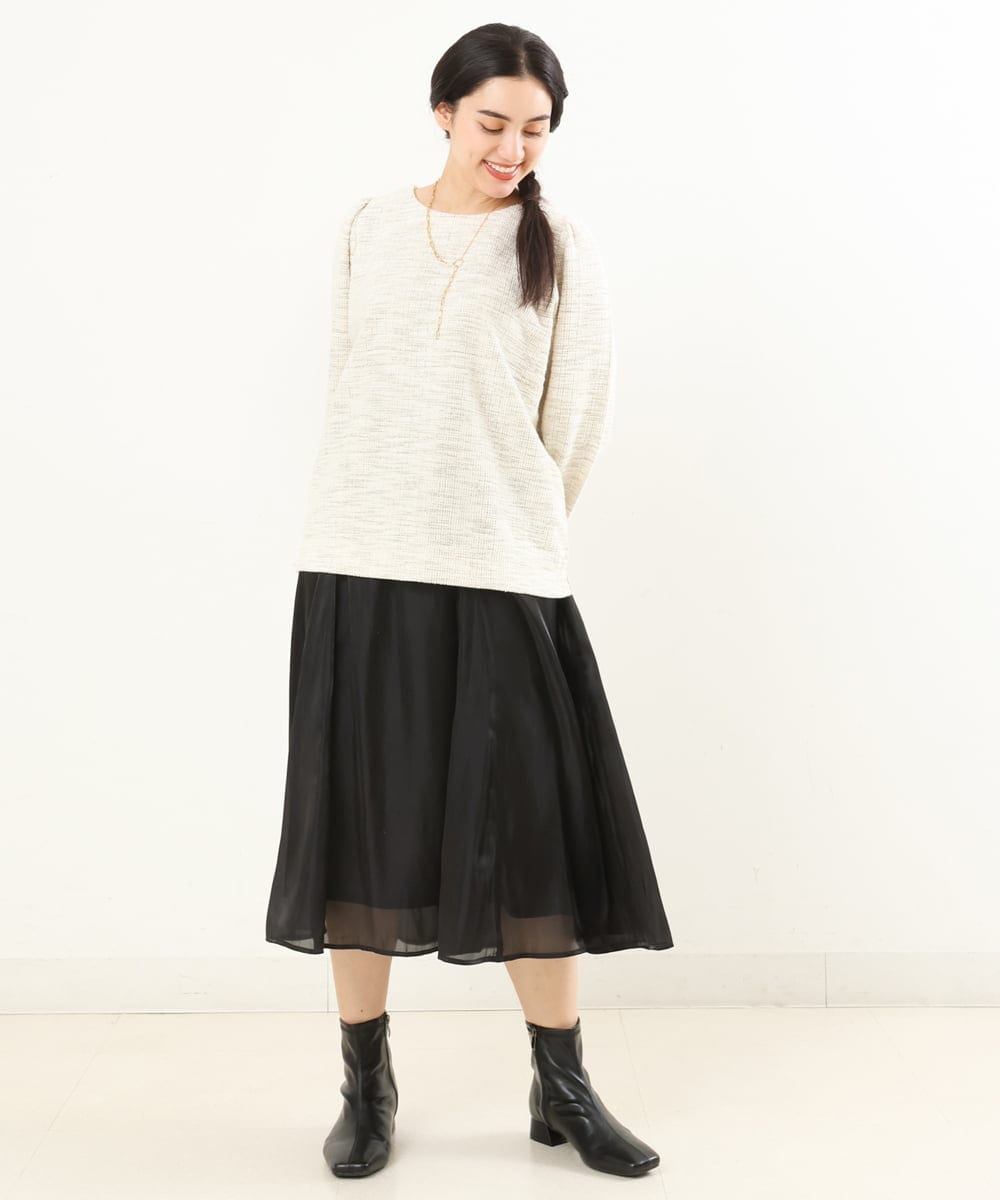 OLKAS11070 eur3(エウルキューブ) 【大きいサイズ/a.v.v×eur3】カットツイードギャザースリーブトップス ベージュ(82)