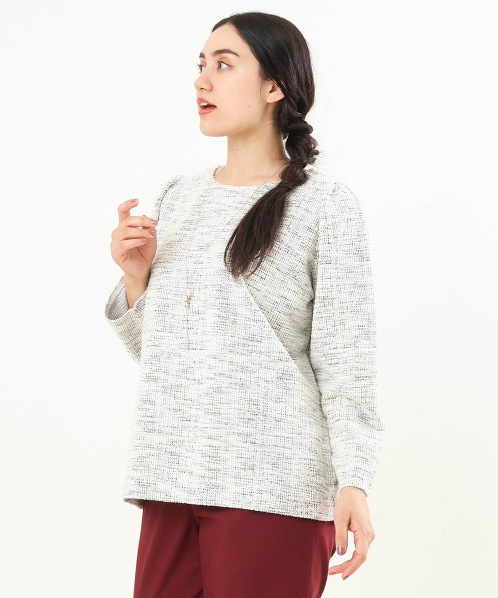 OLKAS11070 eur3(エウルキューブ) 【大きいサイズ/a.v.v×eur3】カットツイードギャザースリーブトップス ブラック(94)