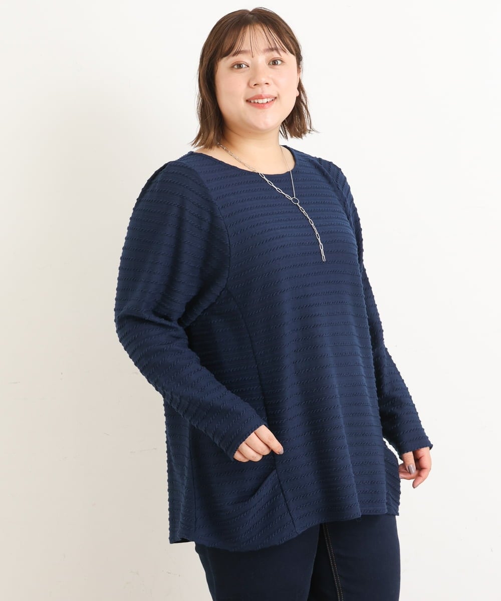 OLKAS17070 eur3(エウルキューブ) 【大きいサイズ】ジャガードカットソー ネイビー(57)