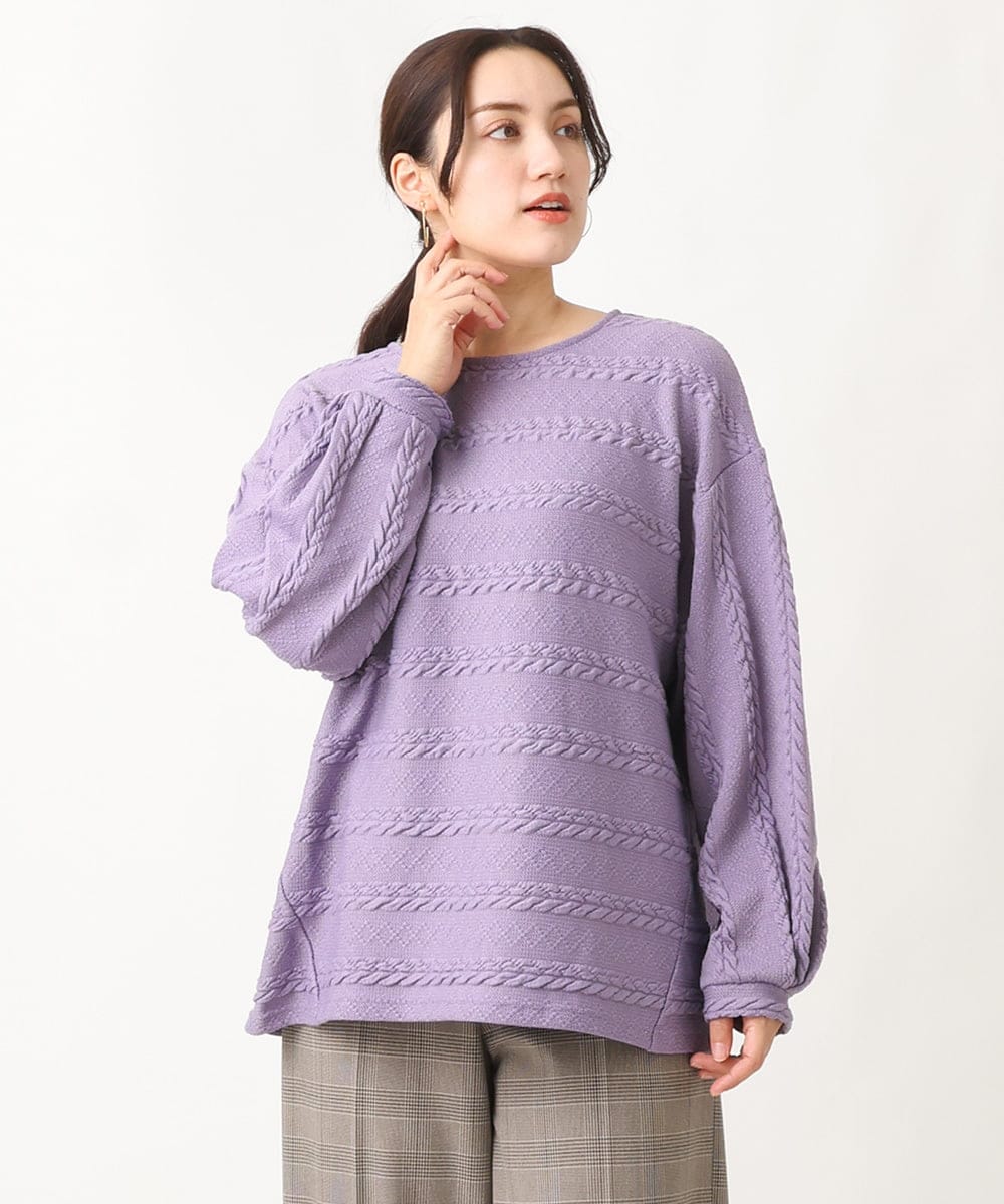 OLKAV21079 eur3(エウルキューブ) 【大きいサイズ】ケーブルジャカードカットソー ラベンダー(60)