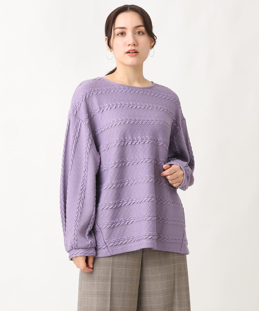 OLKAV21079 eur3(エウルキューブ) 【大きいサイズ】ケーブルジャカードカットソー ラベンダー(60)
