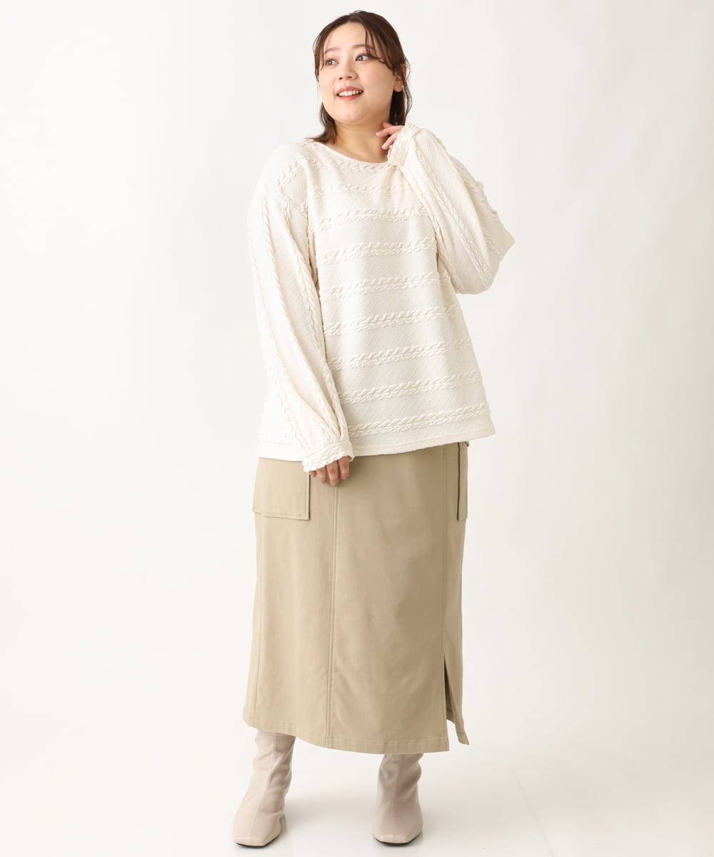 OLKAV21079 eur3(エウルキューブ) 【大きいサイズ】ケーブルジャカードカットソー アイボリー(80)