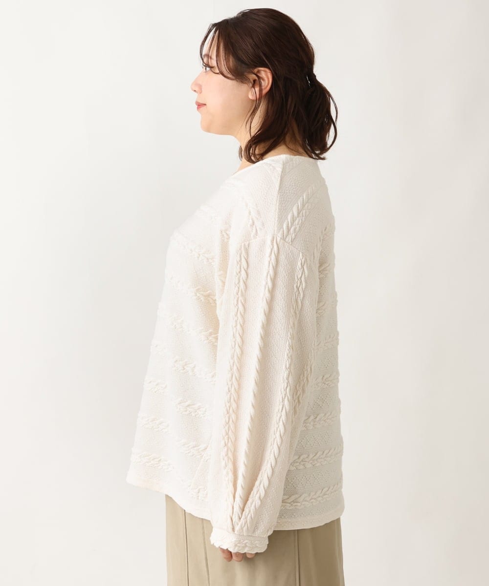 OLKAV21079 eur3(エウルキューブ) 【大きいサイズ】ケーブルジャカードカットソー アイボリー(80)