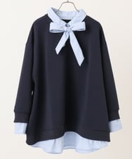 OLKBD37099 eur3(エウルキューブ) 【大きいサイズ】レイヤード風ボウタイトップス ネイビー(57)