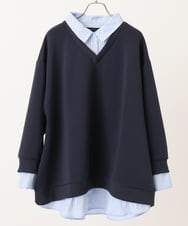 OLKBD37099 eur3(エウルキューブ) 【大きいサイズ】レイヤード風ボウタイトップス ネイビー(57)