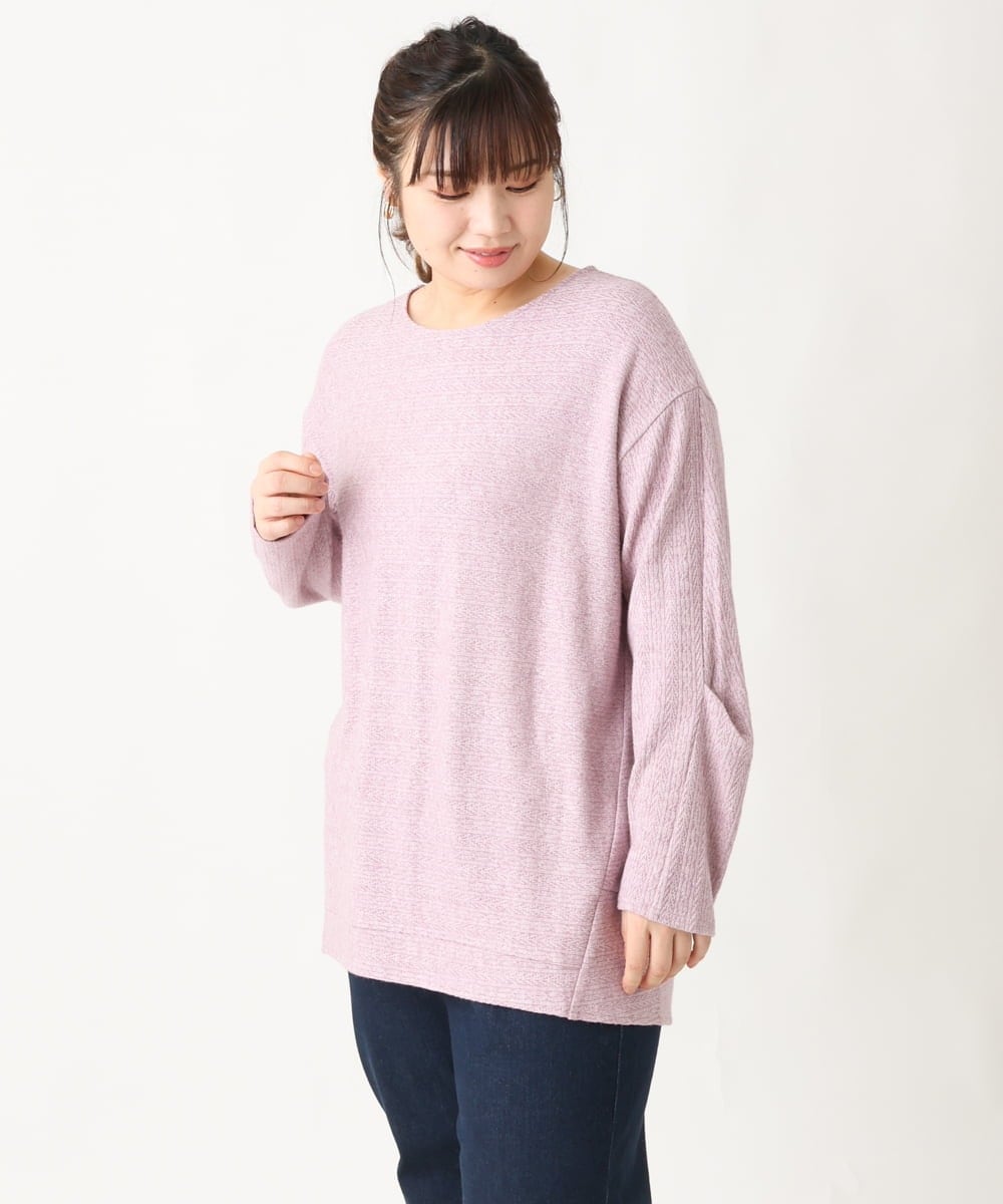 OLKBV34079 eur3(エウルキューブ) 【大きいサイズ】袖タックニットソー ピンク(03)
