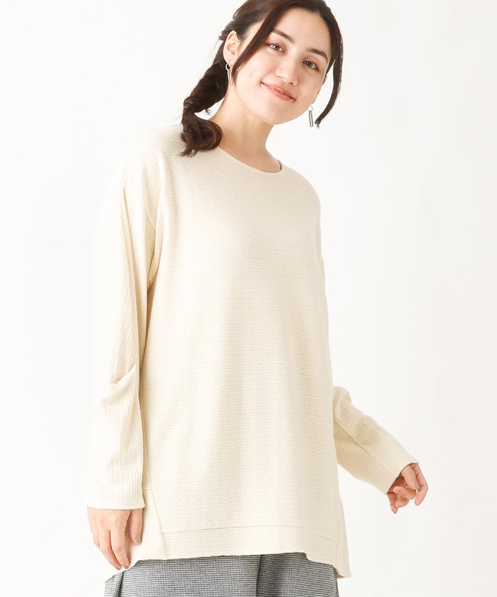 OLKBV34079 eur3(エウルキューブ) 【大きいサイズ】袖タックニットソー アイボリー(80)