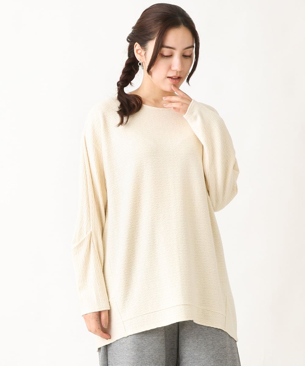 OLKBV34079 eur3(エウルキューブ) 【大きいサイズ】袖タックニットソー アイボリー(80)