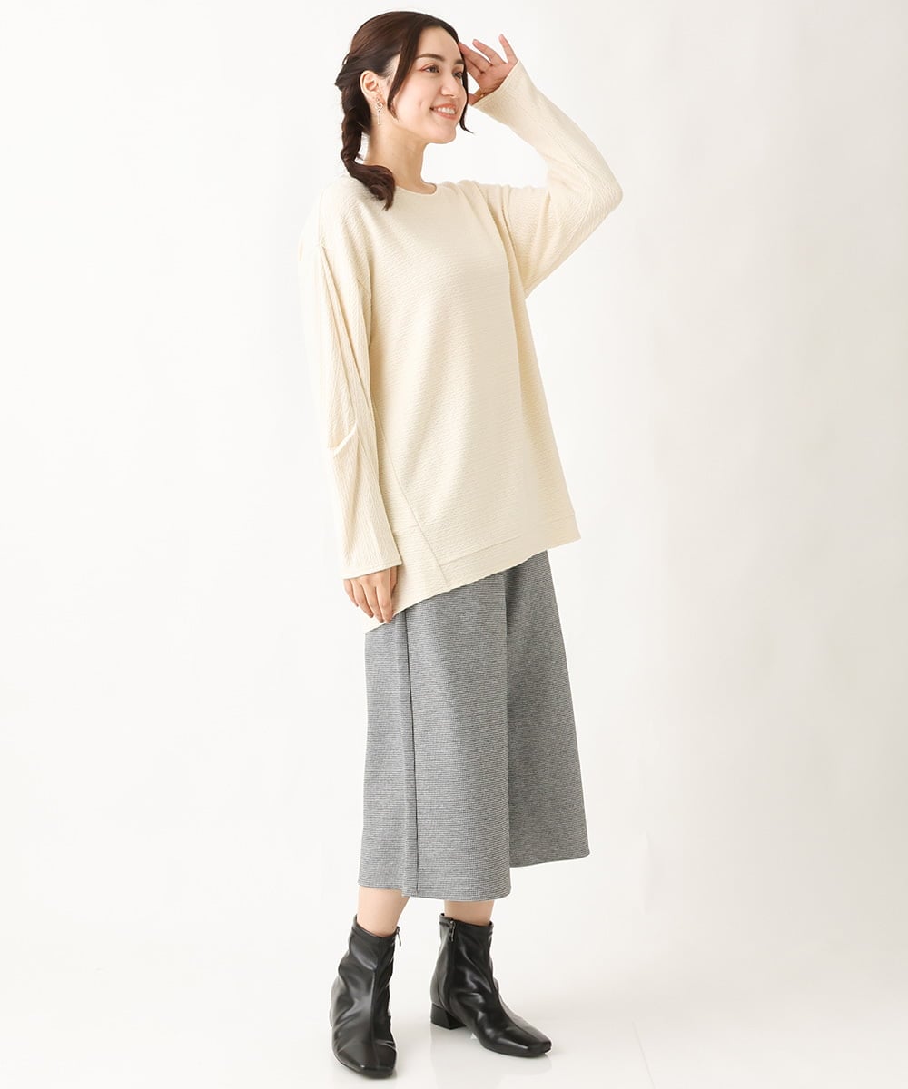 OLKBV34079 eur3(エウルキューブ) 【大きいサイズ】袖タックニットソー アイボリー(80)