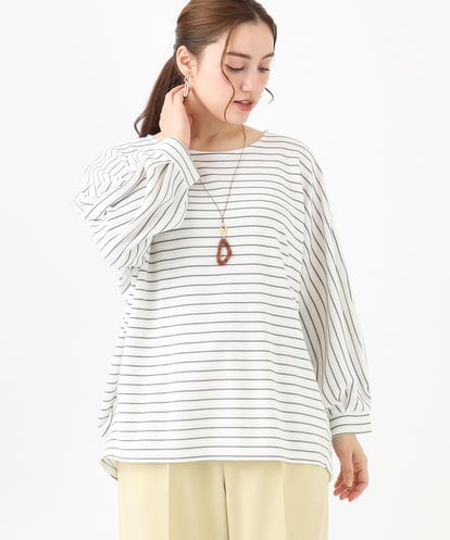 OLKDA12059  【大きいサイズ】リップルボーダーカットソー