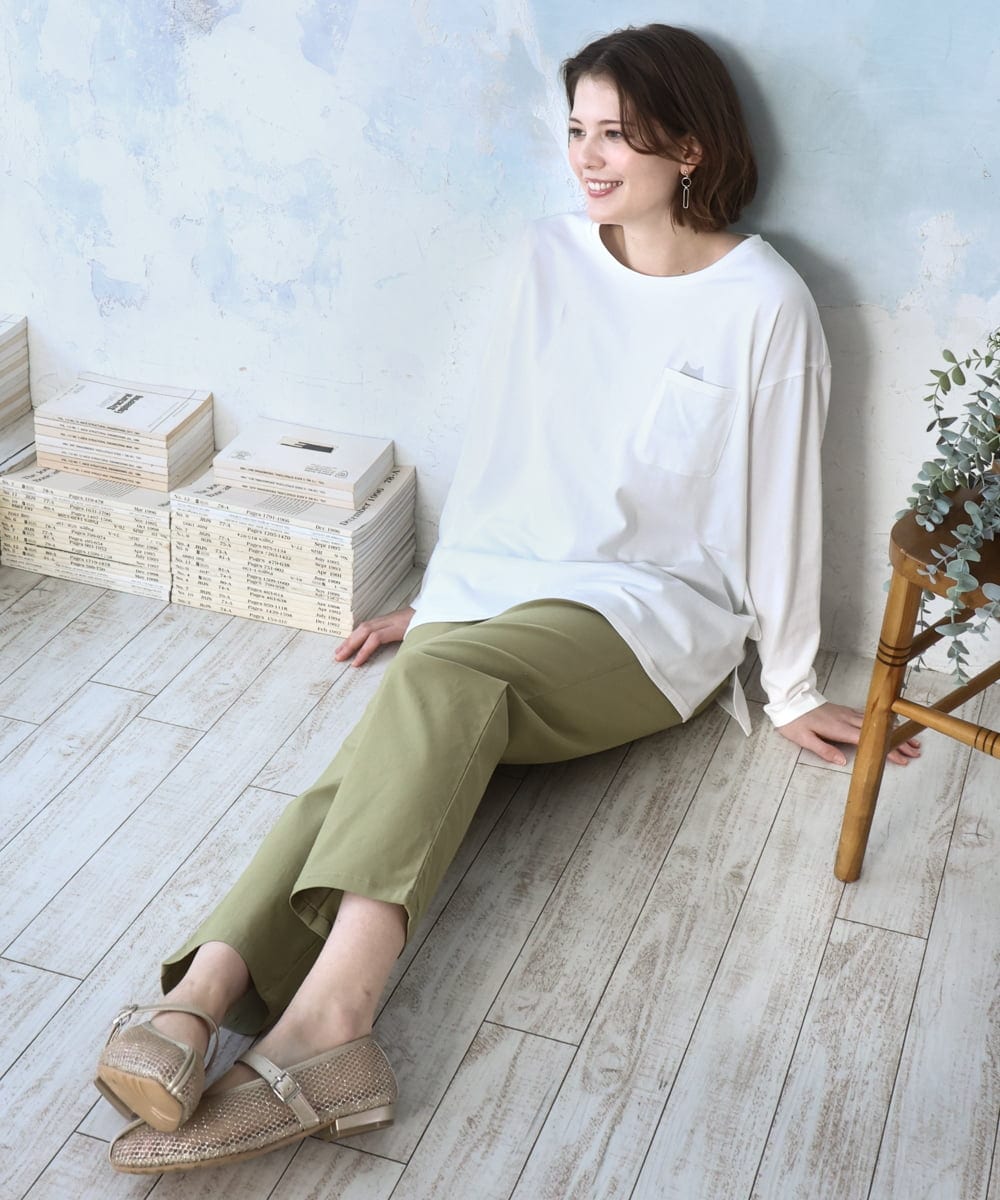 OLKDD03069 eur3(エウルキューブ) 【大きいサイズ】コットン長袖Tシャツ ホワイト(ネコ）