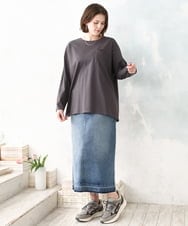 OLKDD03069 eur3(エウルキューブ) 【大きいサイズ】コットン長袖Tシャツ ダークグレー(ネコ）