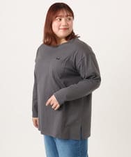 OLKDD03069 eur3(エウルキューブ) 【大きいサイズ】コットン長袖Tシャツ ダークグレー(ネコ）