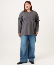 OLKDD03069 eur3(エウルキューブ) 【大きいサイズ】コットン長袖Tシャツ ダークグレー(ネコ）