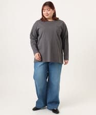 OLKDD03069 eur3(エウルキューブ) 【大きいサイズ】コットン長袖Tシャツ ダークグレー(ネコ）