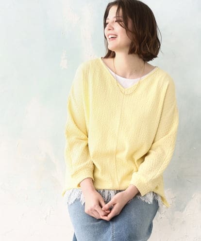 OLKDD05069  【大きいサイズ】リップルジャージー2WAYカットソー