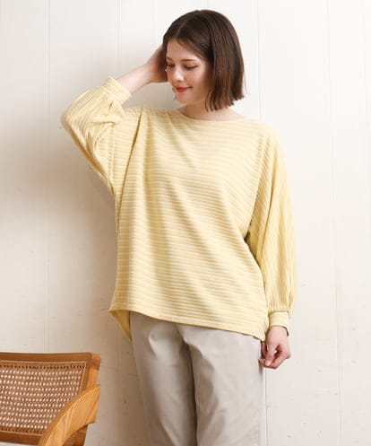 OLKDD15059  【大きいサイズ】リップルボーダーカットソー