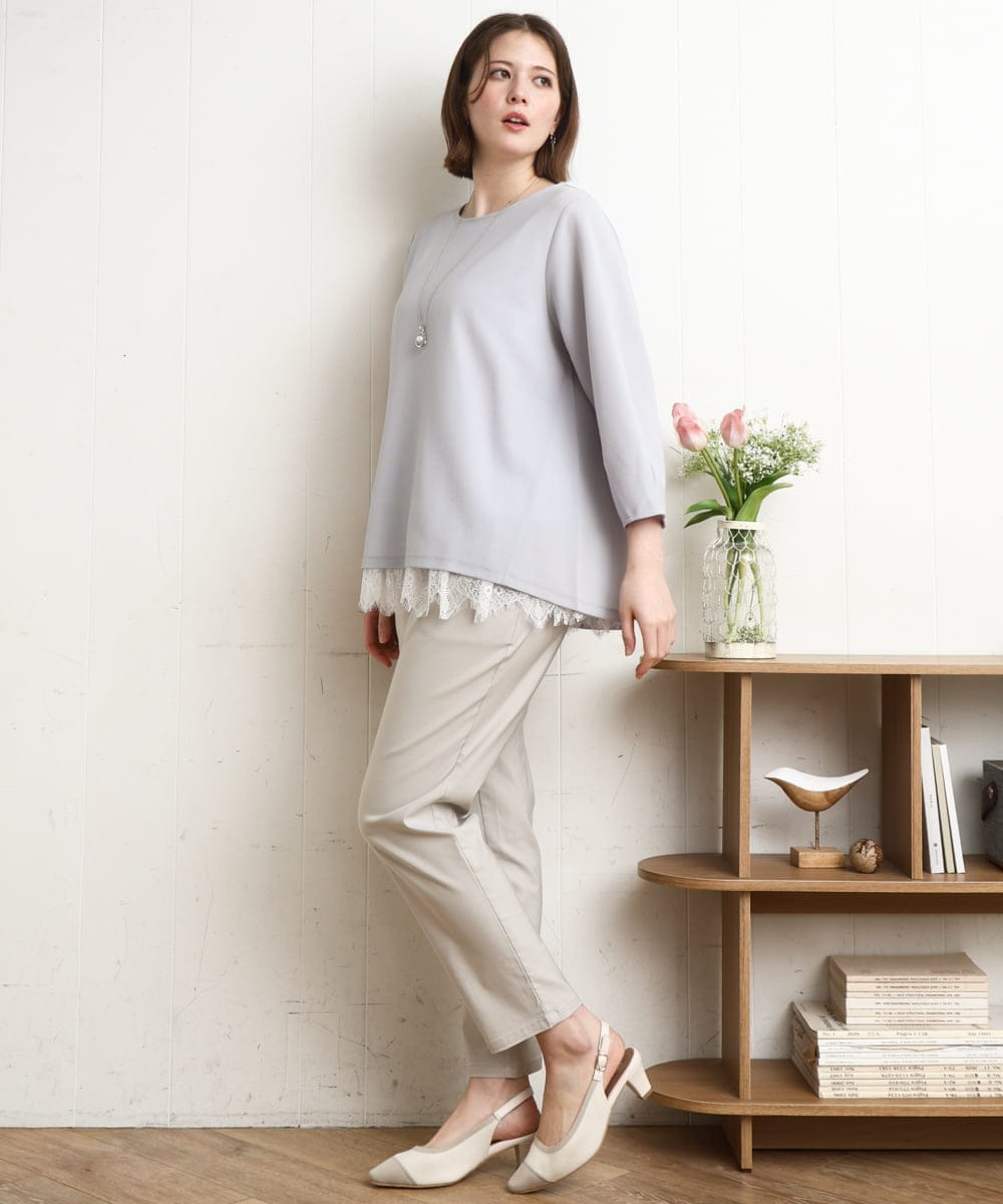 OLKDD16069 eur3(エウルキューブ) 【大きいサイズ】バックスリットプルオーバー ライトブルー