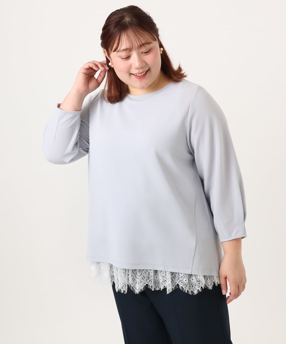 OLKDD16069 eur3(エウルキューブ) 【大きいサイズ】バックスリットプルオーバー ライトブルー