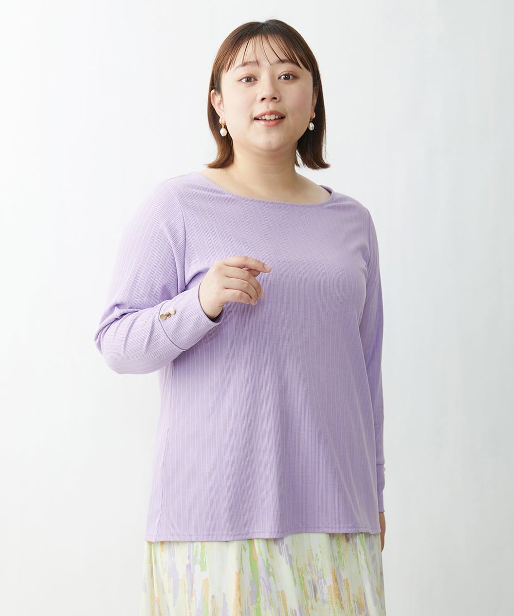 OLKDS02070 eur3(エウルキューブ) 【大きいサイズ】袖ボタンスクエアネックカットソー ラベンダー(60)