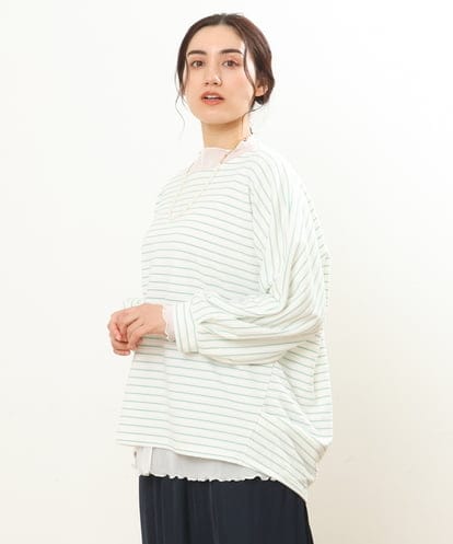 OLKDS33060  【大きいサイズ】リップルボーダーカットソー