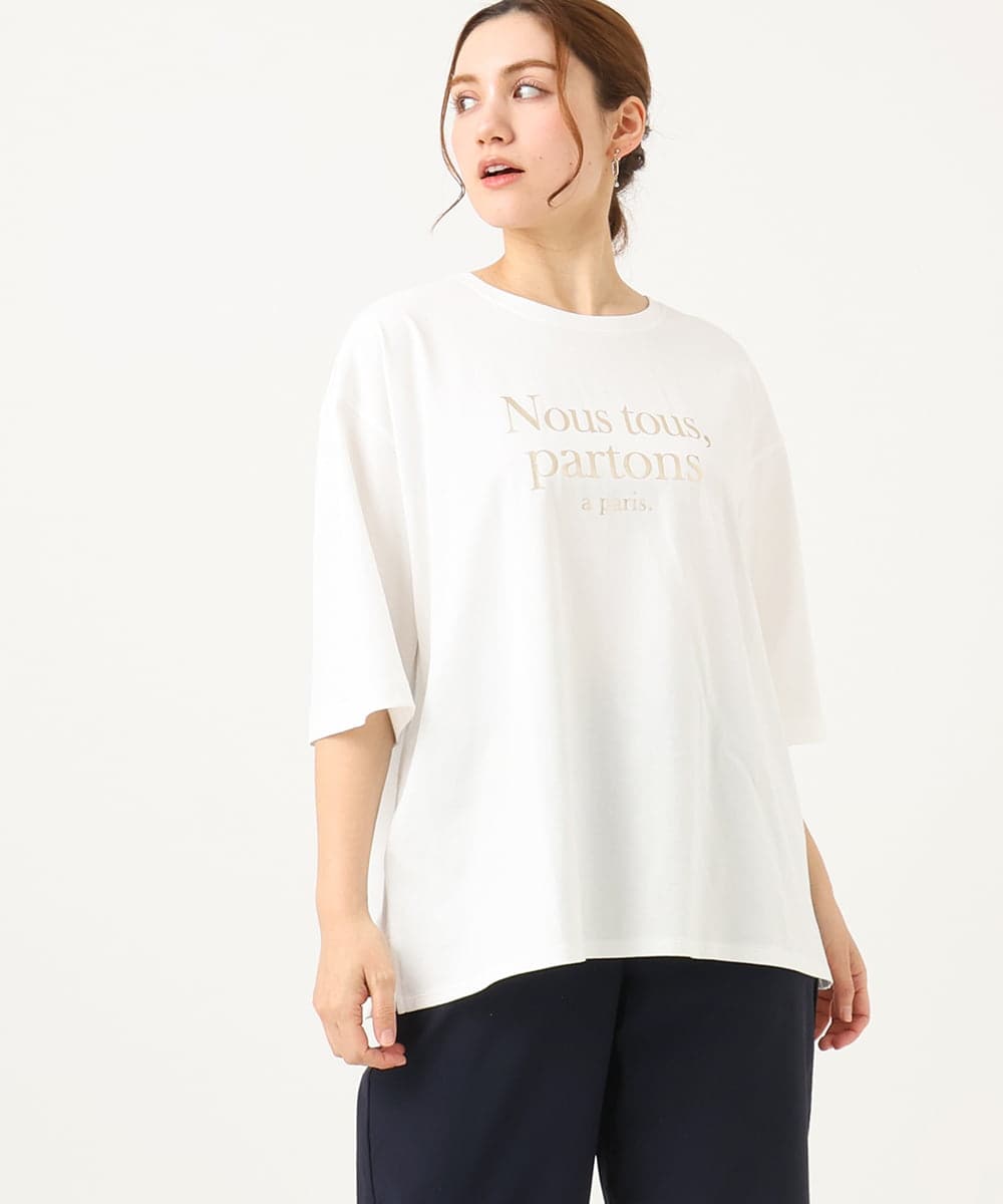 OLKEA09049 eur3(エウルキューブ) 【大きいサイズ】ドロップショルダーロゴTシャツ ホワイト(90)