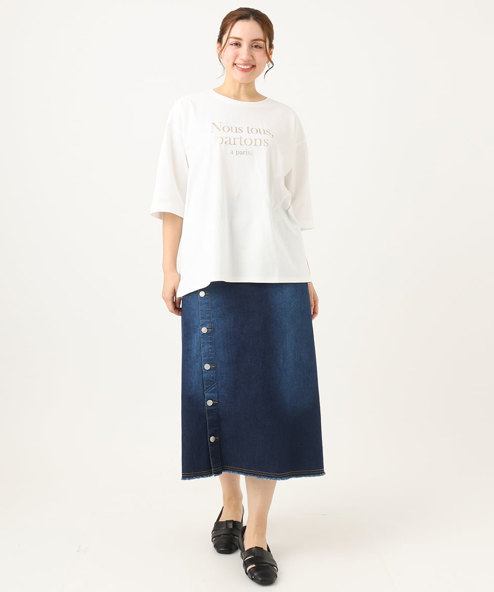 OLKEA09049 eur3(エウルキューブ) 【大きいサイズ】ドロップショルダーロゴTシャツ ホワイト(90)