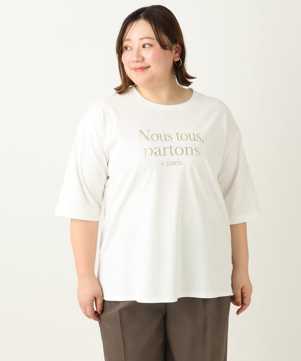 OLKEA09049 eur3(エウルキューブ) 【大きいサイズ】ドロップショルダーロゴTシャツ ホワイト(90)