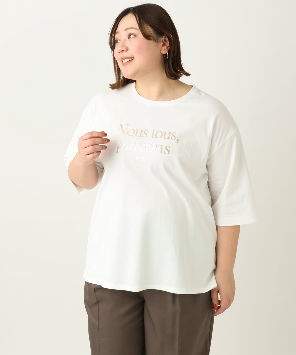 OLKEA09049 eur3(エウルキューブ) 【大きいサイズ】ドロップショルダーロゴTシャツ ホワイト(90)