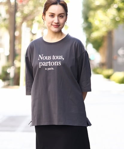 OLKEA09049  【大きいサイズ】ドロップショルダーロゴTシャツ