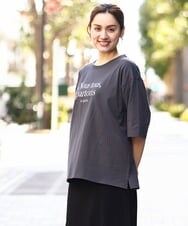 OLKEA09049 eur3(エウルキューブ) 【大きいサイズ】ドロップショルダーロゴTシャツ ダークグレー(93)
