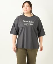 OLKEA09049 eur3(エウルキューブ) 【大きいサイズ】ドロップショルダーロゴTシャツ ダークグレー(93)
