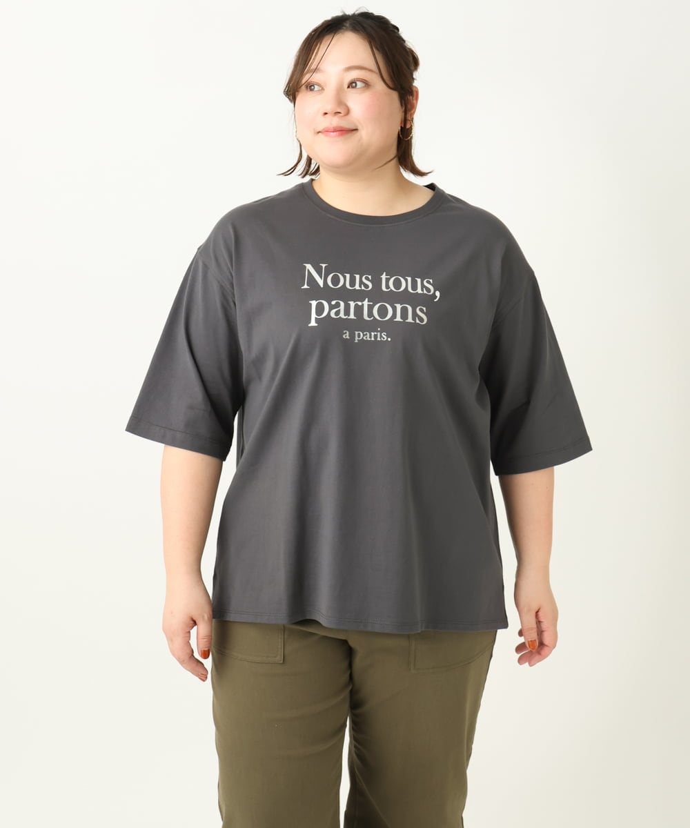 OLKEA09049 eur3(エウルキューブ) 【大きいサイズ】ドロップショルダーロゴTシャツ ダークグレー(93)