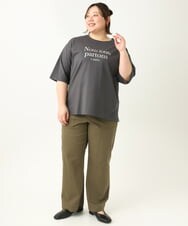 OLKEA09049 eur3(エウルキューブ) 【大きいサイズ】ドロップショルダーロゴTシャツ ダークグレー(93)