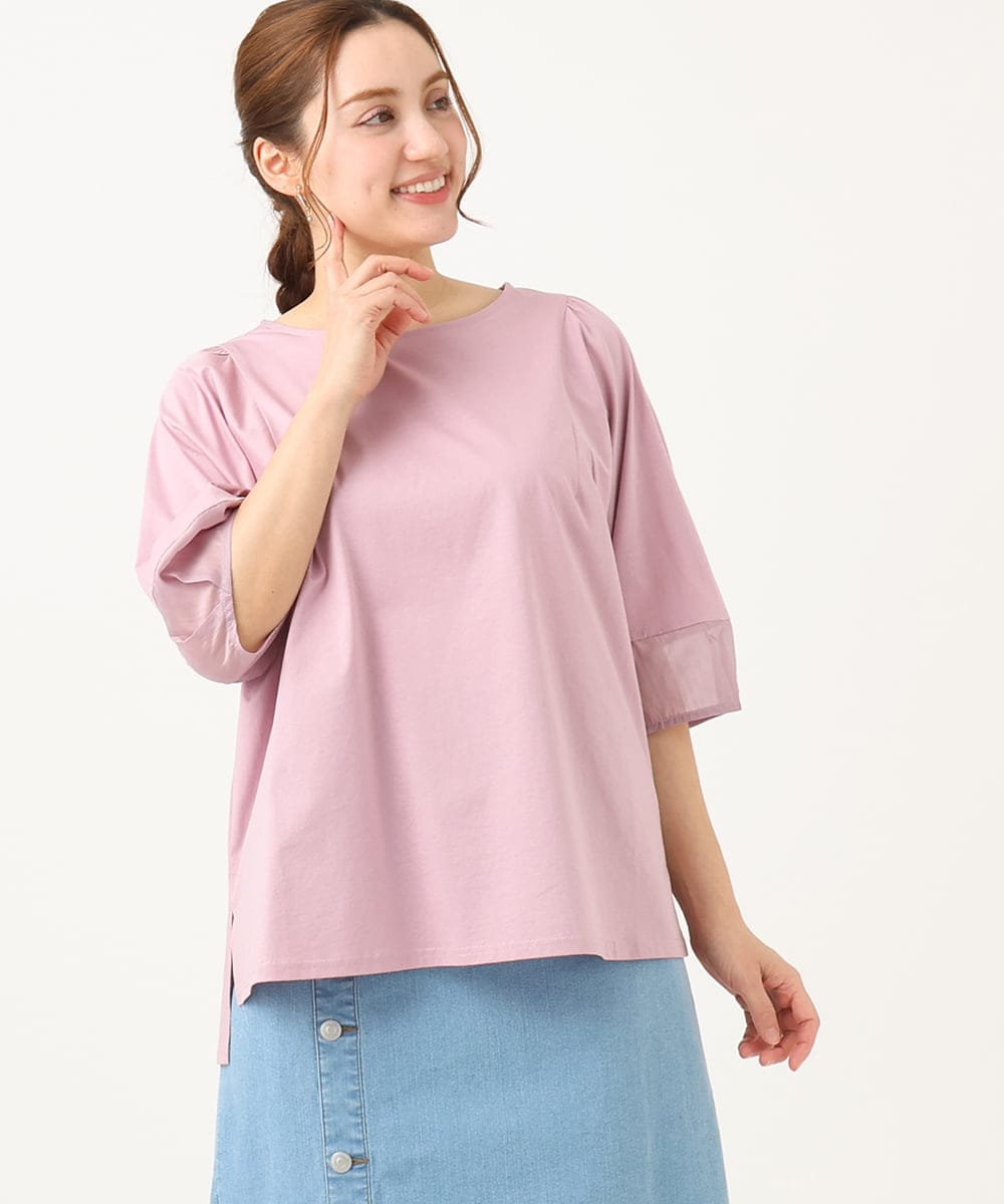 OLKEA11079 eur3(エウルキューブ) 【大きいサイズ】シアーランタンスリーブカットソー ライトピンク(01)