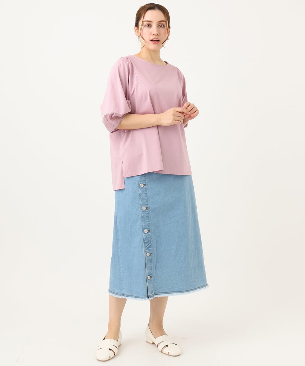 OLKEA11079 eur3(エウルキューブ) 【大きいサイズ】シアーランタンスリーブカットソー ライトピンク(01)