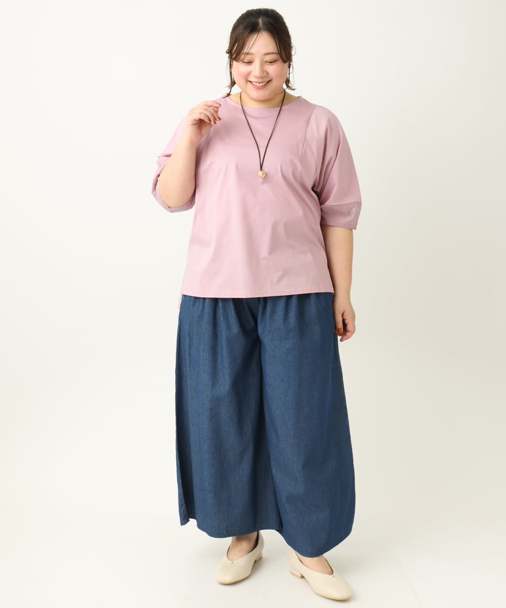 OLKEA11079 eur3(エウルキューブ) 【大きいサイズ】シアーランタンスリーブカットソー ライトピンク(01)