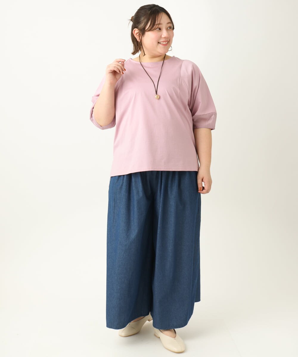 OLKEA11079 eur3(エウルキューブ) 【大きいサイズ】シアーランタンスリーブカットソー ライトピンク(01)