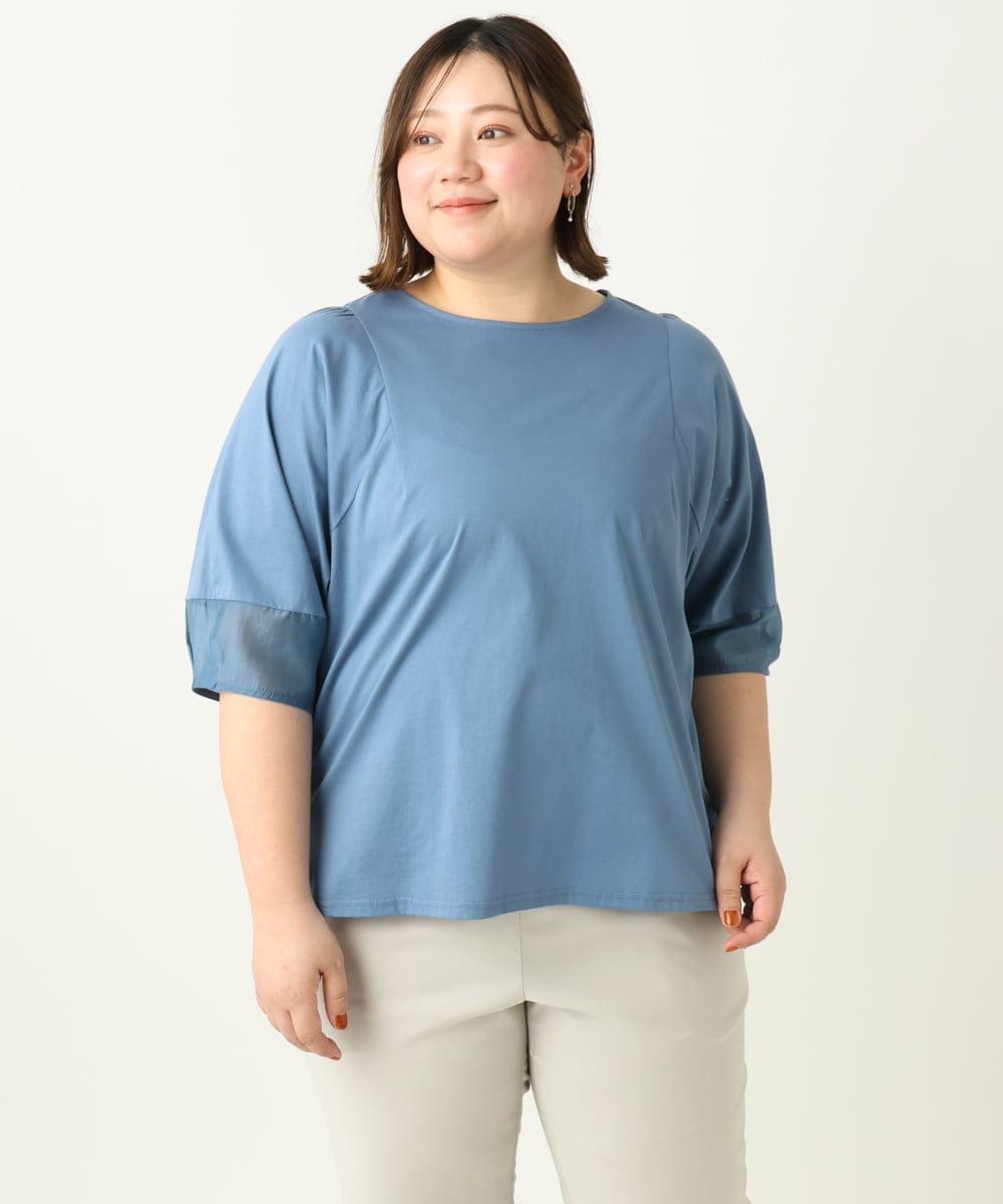 OLKEA11079 eur3(エウルキューブ) 【大きいサイズ】シアーランタンスリーブカットソー ブルー(55)