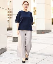 OLKEA11079 eur3(エウルキューブ) 【大きいサイズ】シアーランタンスリーブカットソー ネイビー(57)