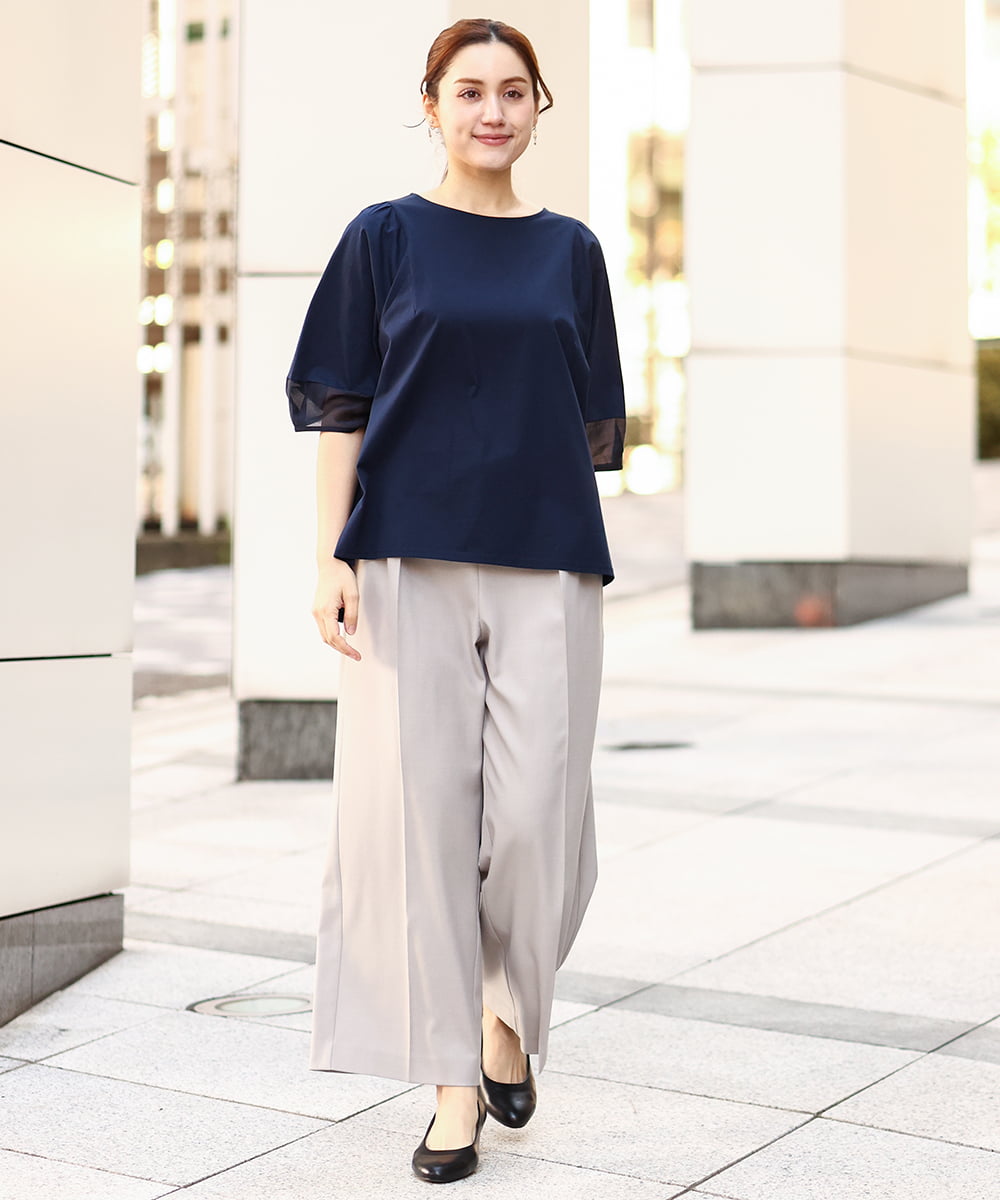 OLKEA11079 eur3(エウルキューブ) 【大きいサイズ】シアーランタンスリーブカットソー ネイビー(57)