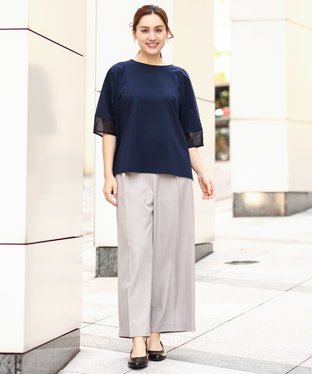 OLKEA11079 eur3(エウルキューブ) 【大きいサイズ】シアーランタンスリーブカットソー ネイビー(57)