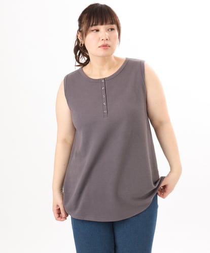OLKED07059 eur3 【大きいサイズ】ヘンリーネックタンクトップ