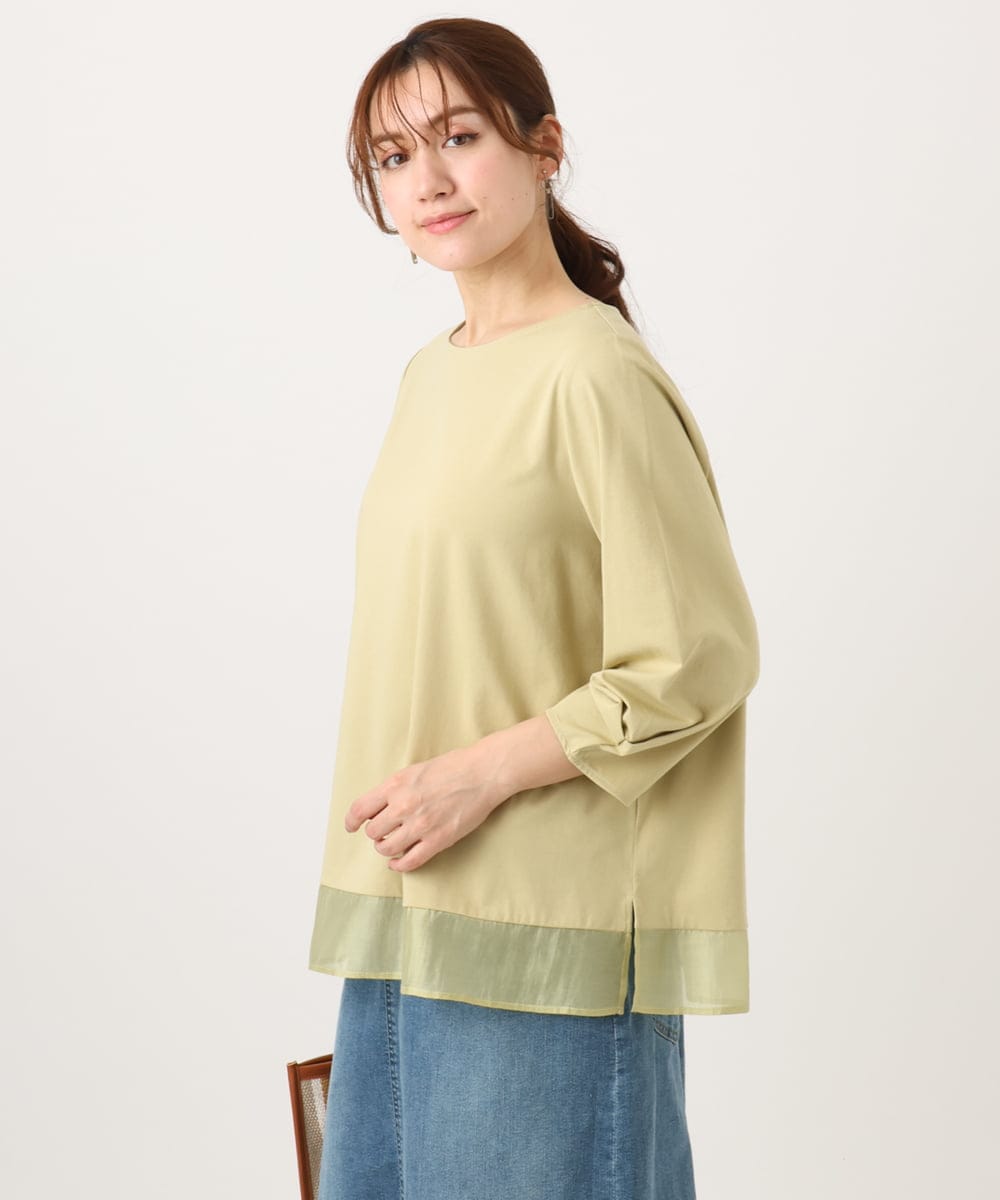 OLKED10079 eur3(エウルキューブ) 【大きいサイズ】裾シア―カットソー ライトイエロー