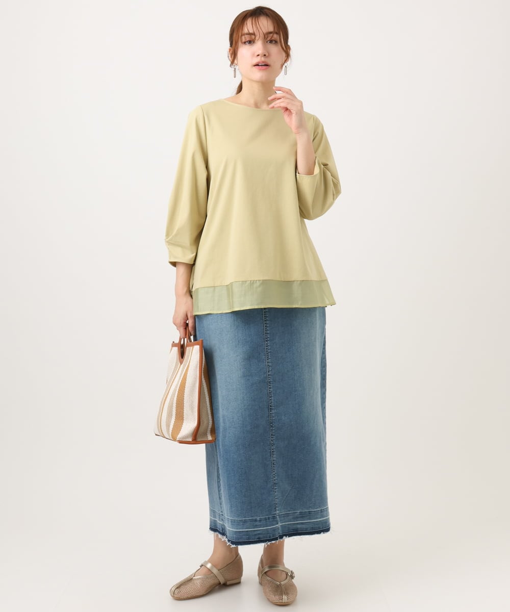 OLKED10079 eur3(エウルキューブ) 【大きいサイズ】裾シア―カットソー ライトイエロー