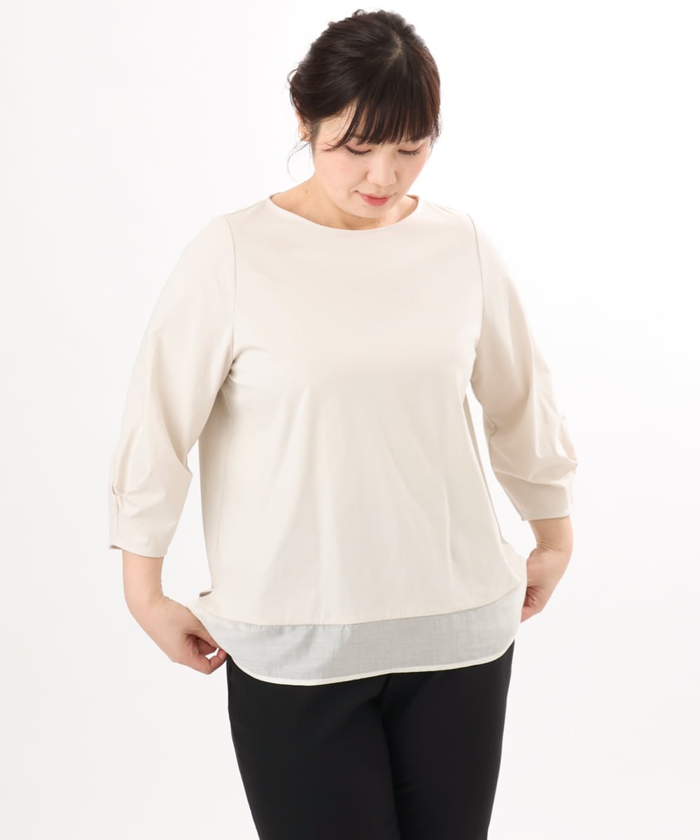 OLKED10079 eur3(エウルキューブ) 【大きいサイズ】裾シア―カットソー ライトグレー